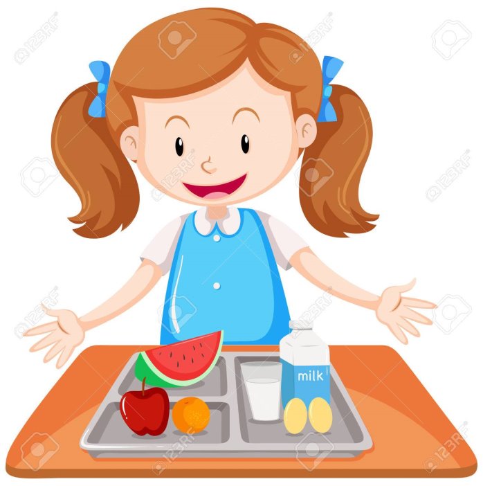 Girl Having Lunch On Table Illustration Royalty Free Cliparts, Vectors, And  Stock Illustration. Image 72869431.